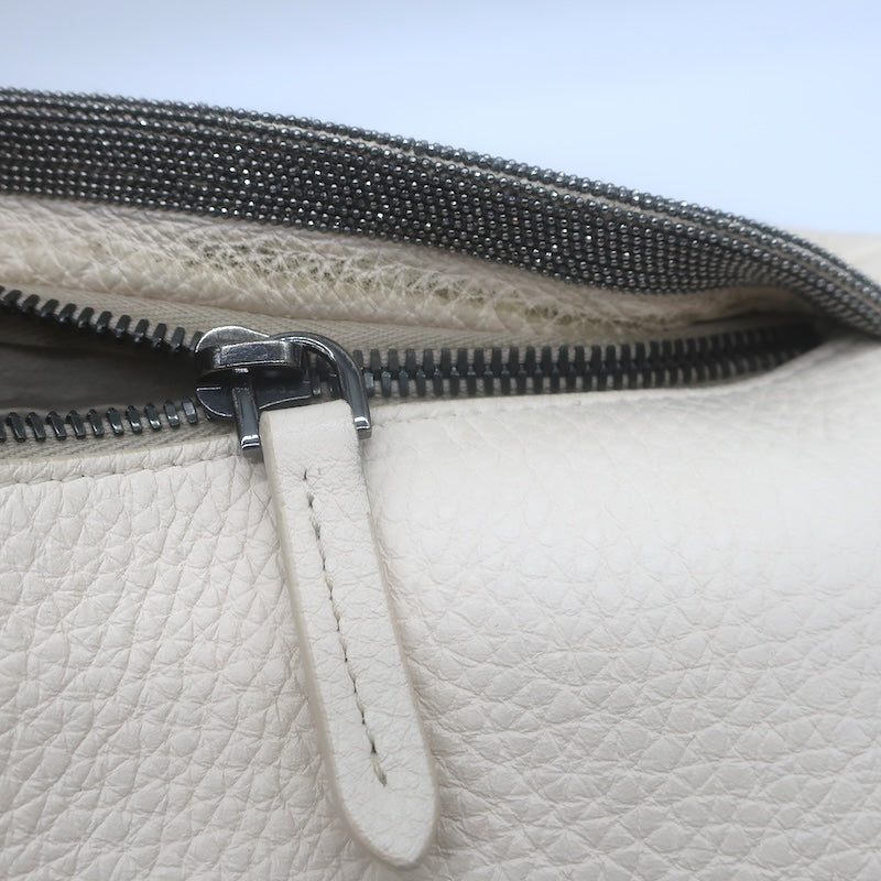 Brunello Cucinelli Monili-Trimmed Belt Bag Cream Pebbled Leather Crossbody