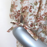 Doen Bay Tie-Sleeve Button Up Top Canyon Floral Print Ramie Size Medium