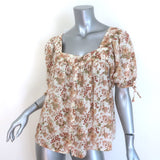 Doen Bay Tie-Sleeve Button Up Top Canyon Floral Print Ramie Size Medium