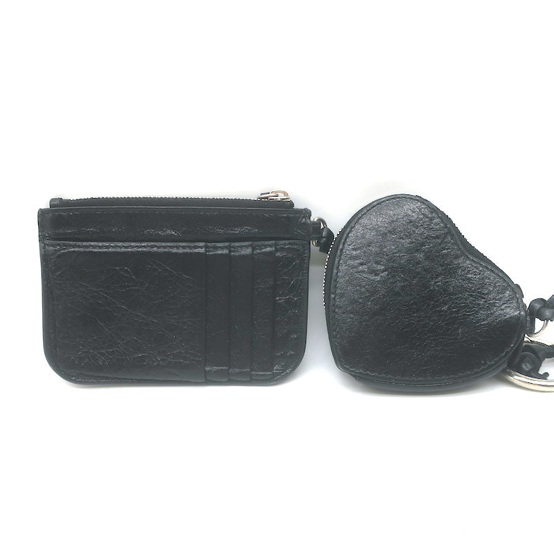 Balenciaga Le Cagole Keychain Card Holder &amp; Coin Purse Black Leather