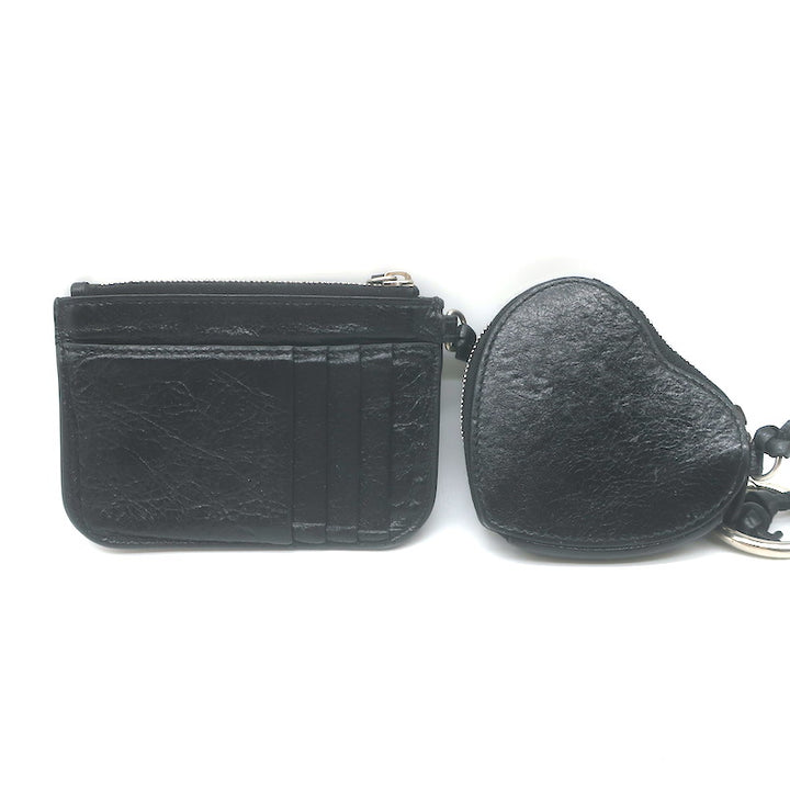 Balenciaga Le Cagole Keychain Card Holder &amp; Coin Purse Black Leather