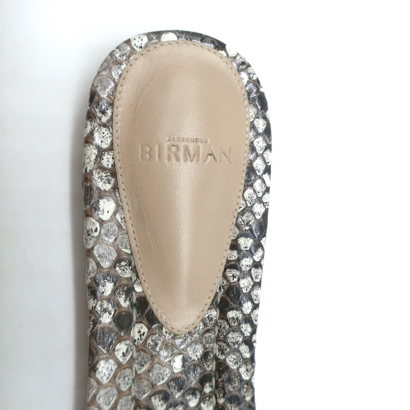 Alexandre Birman Vicky Knotted Flat Slide Sandals Gray Snakeskin Size 38.5