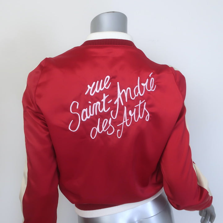 Maje Embroidered Satin Varsity Jacket Red Size 38