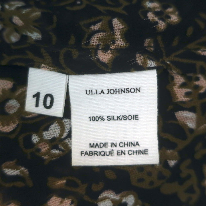 Ulla Johnson Renly Puff Sleeve Blouse Black Floral Paisley Print Silk Size 10