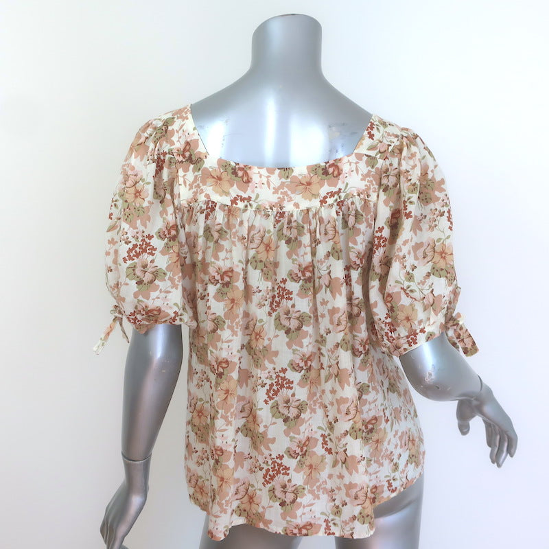 Doen Bay Tie-Sleeve Button Up Top Canyon Floral Print Ramie Size Medium