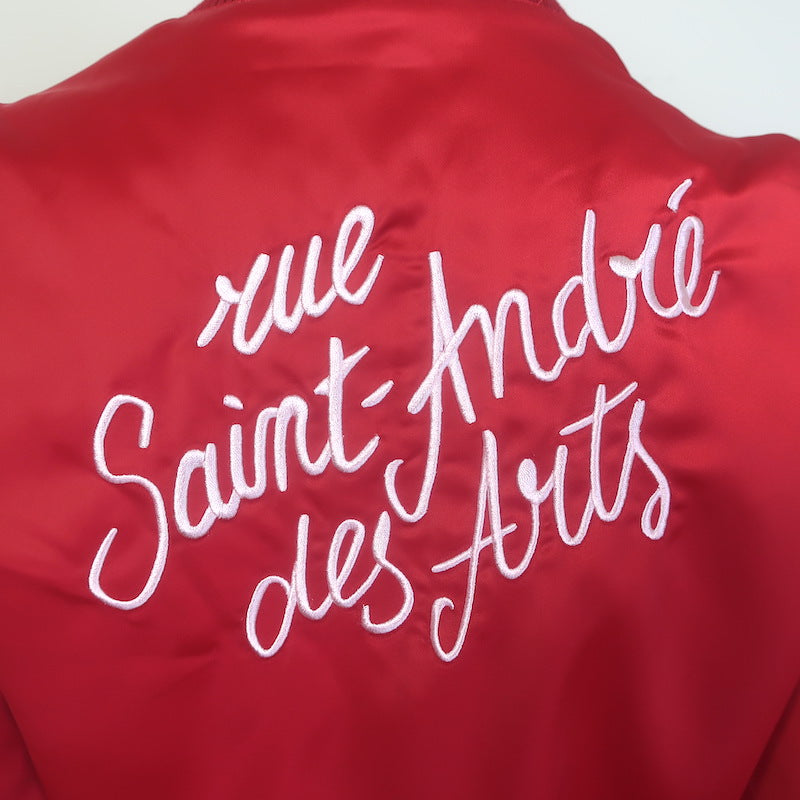 Maje Embroidered Satin Varsity Jacket Red Size 38