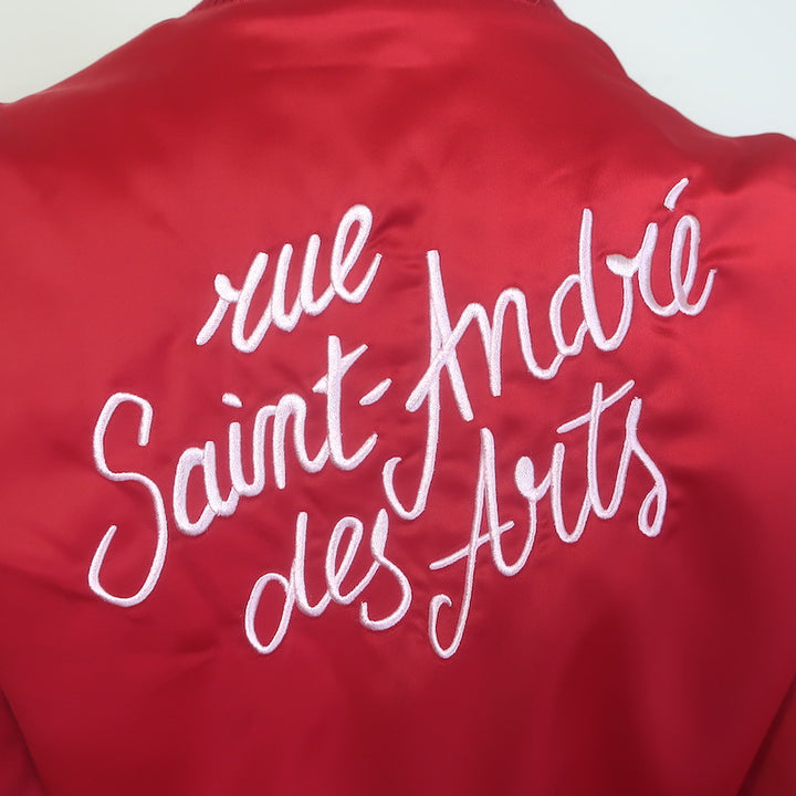 Maje Embroidered Satin Varsity Jacket Red Size 38