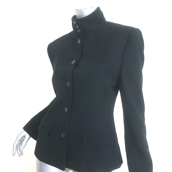 Ralph Lauren Blue Label High-Neck Button Front Jacket Black Wool Size 6
