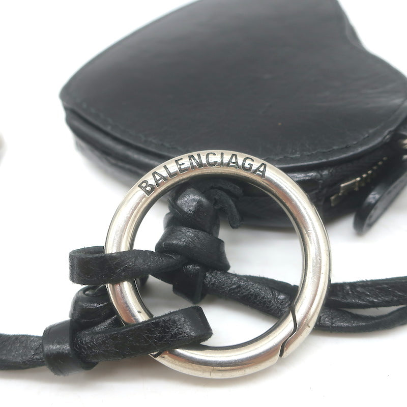 Balenciaga Le Cagole Keychain Card Holder &amp; Coin Purse Black Leather