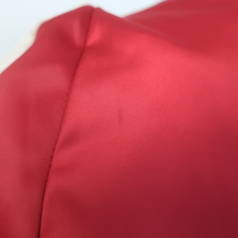 Maje Embroidered Satin Varsity Jacket Red Size 38
