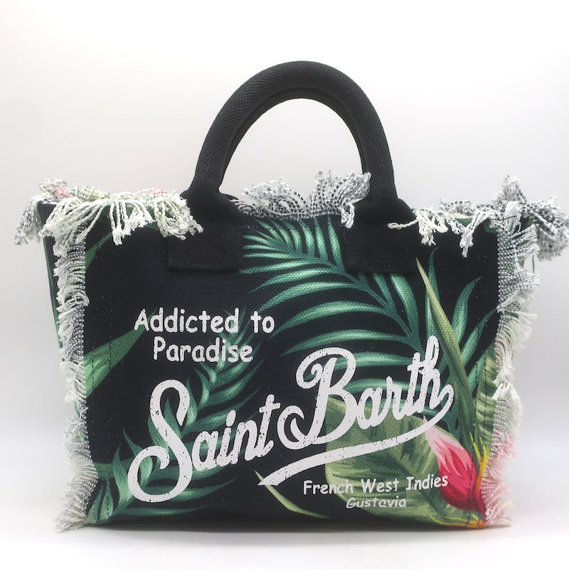 MC2 Saint Barth Addicted to Paradise Canvas Tote Bag Black Tropical Floral Print