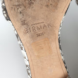 Alexandre Birman Vicky Knotted Flat Slide Sandals Gray Snakeskin Size 38.5