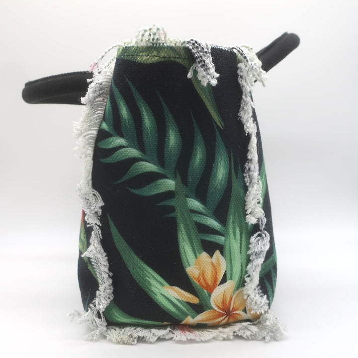 MC2 Saint Barth Addicted to Paradise Canvas Tote Bag Black Tropical Floral Print