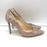 Jimmy Choo Romy 100 Glitter Pumps Gold Size 37.5 Pointed Toe Heels