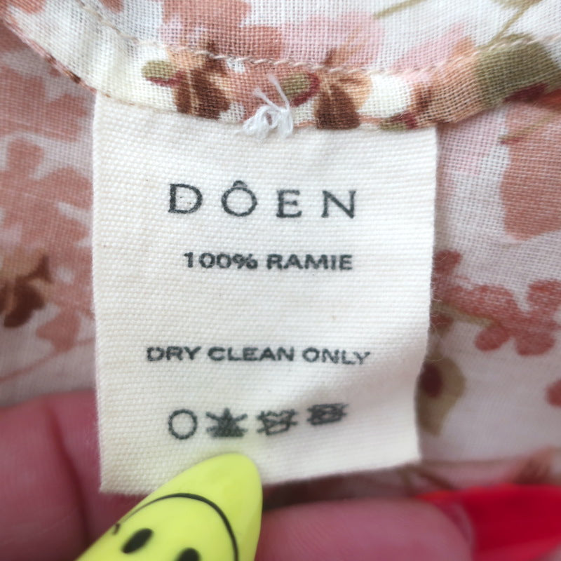 Doen Bay Tie-Sleeve Button Up Top Canyon Floral Print Ramie Size Medium