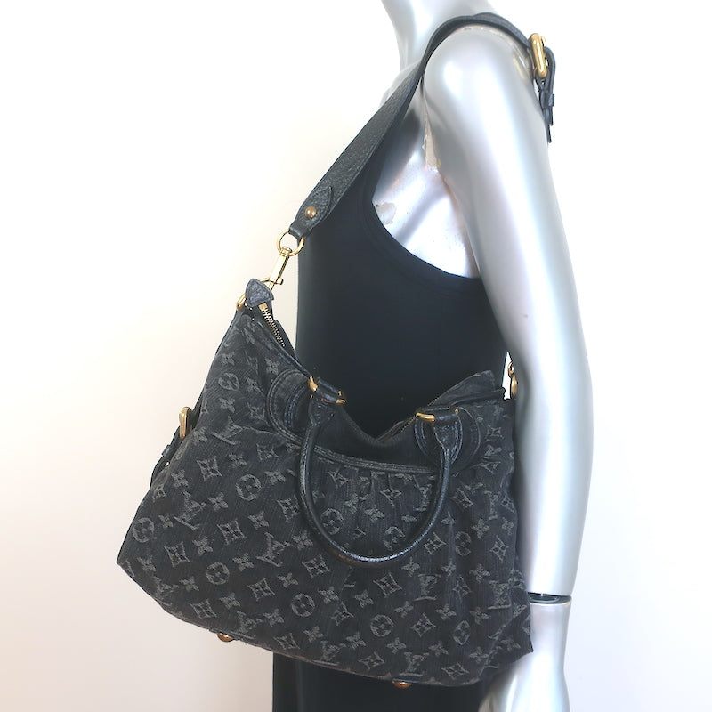 Louis Vuitton Neo Cabby MM Shoulder Bag Black Monogram Denim