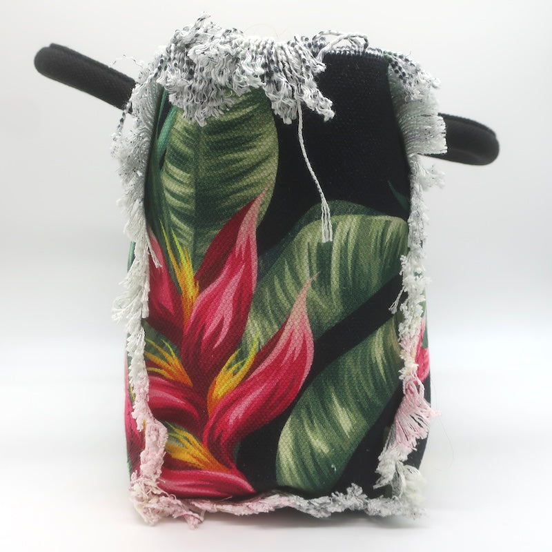 MC2 Saint Barth Addicted to Paradise Canvas Tote Bag Black Tropical Floral Print