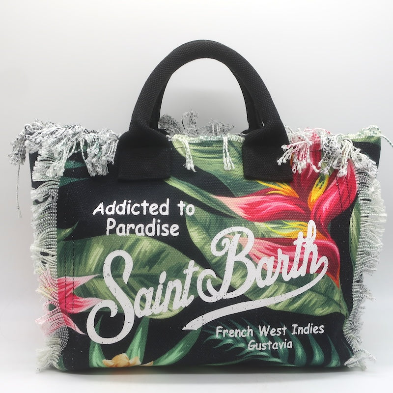 MC2 Saint Barth Addicted to Paradise Canvas Tote Bag Black Tropical Floral Print