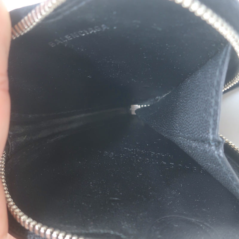 Balenciaga Le Cagole Keychain Card Holder &amp; Coin Purse Black Leather