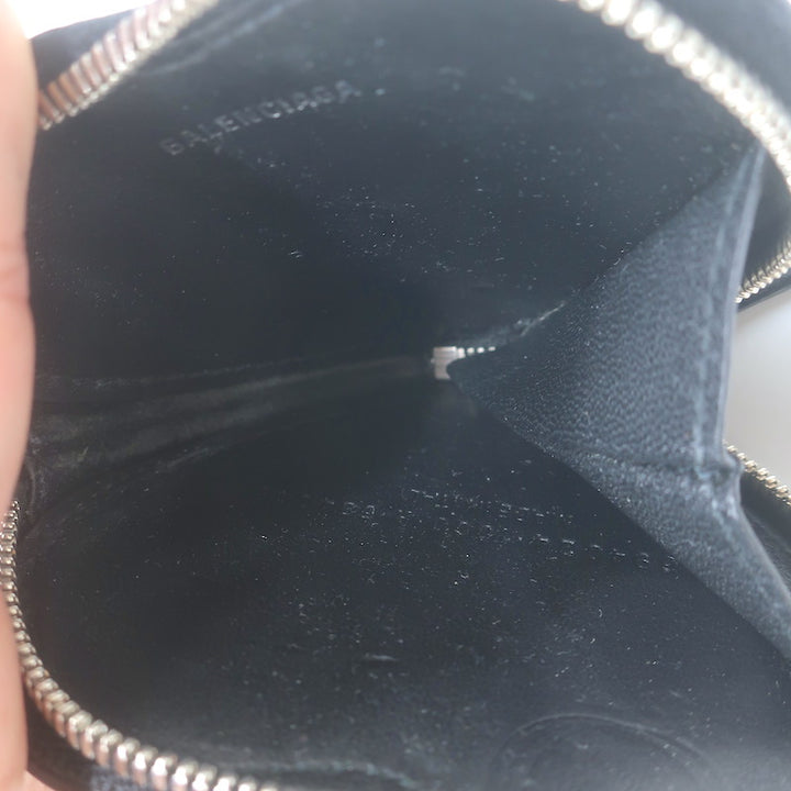 Balenciaga Le Cagole Keychain Card Holder &amp; Coin Purse Black Leather