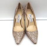 Jimmy Choo Romy 100 Glitter Pumps Gold Size 37.5 Pointed Toe Heels