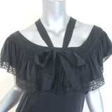 Doen Sicilia Ruffled Lace-Trim Maxi Dress Black Matte Satin Size Small