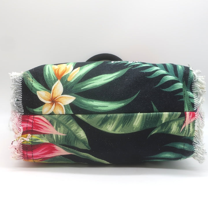MC2 Saint Barth Addicted to Paradise Canvas Tote Bag Black Tropical Floral Print