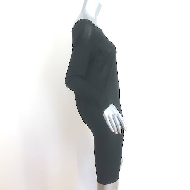 donna karan draped jersey dress Donna Karan Clasp-Embellished Midi Dress Navy Draped Jersey Size Large Celebrity Owned