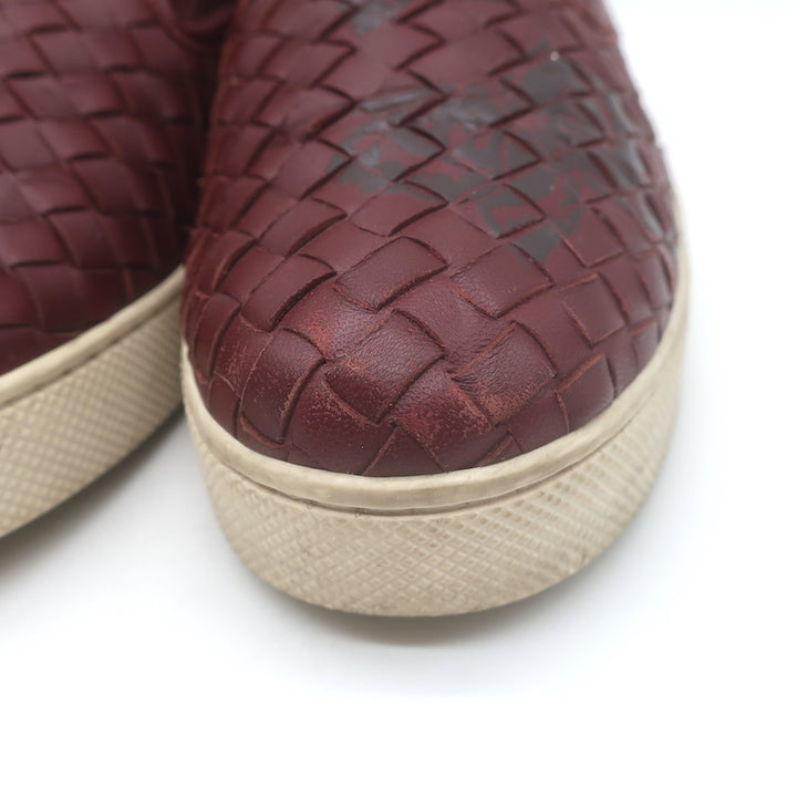 Bottega Veneta Dodger Butterfly Intrecciato Leather Sneakers Burgundy Size 37.5