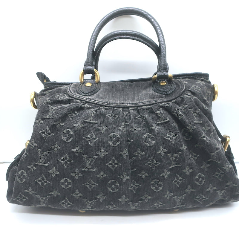 Louis Vuitton Neo Cabby MM Shoulder Bag Black Monogram Denim
