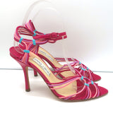 Jimmy Choo Ankle Strap Sandals Fuchsia Leather Size 37 Pointed Toe Heels