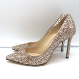 Jimmy Choo Romy 100 Glitter Pumps Gold Size 37.5 Pointed Toe Heels