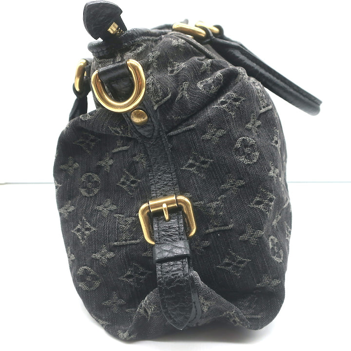 Louis Vuitton Neo Cabby MM Shoulder Bag Black Monogram Denim