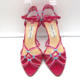Jimmy Choo Ankle Strap Sandals Fuchsia Leather Size 37 Pointed Toe Heels
