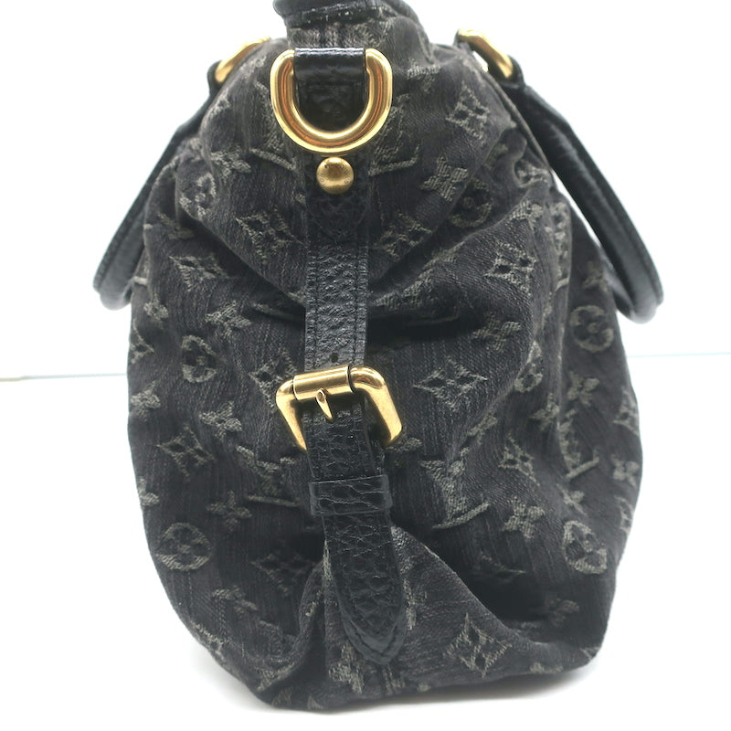 Louis Vuitton Neo Cabby MM Shoulder Bag Black Monogram Denim