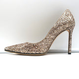 Jimmy Choo Romy 100 Glitter Pumps Gold Size 37.5 Pointed Toe Heels