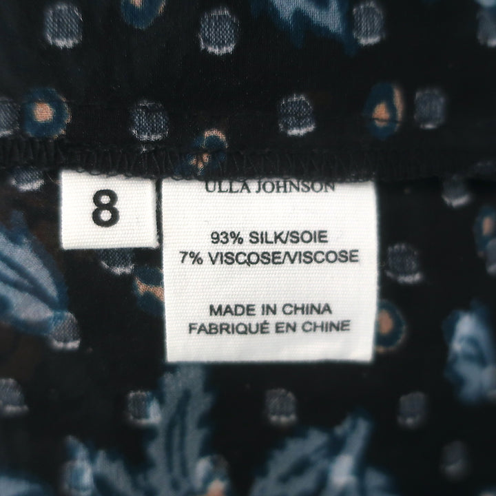 Ulla Johnson Constance Blouse Navy Floral Print Chiffon Size 8 Long Sleeve Top