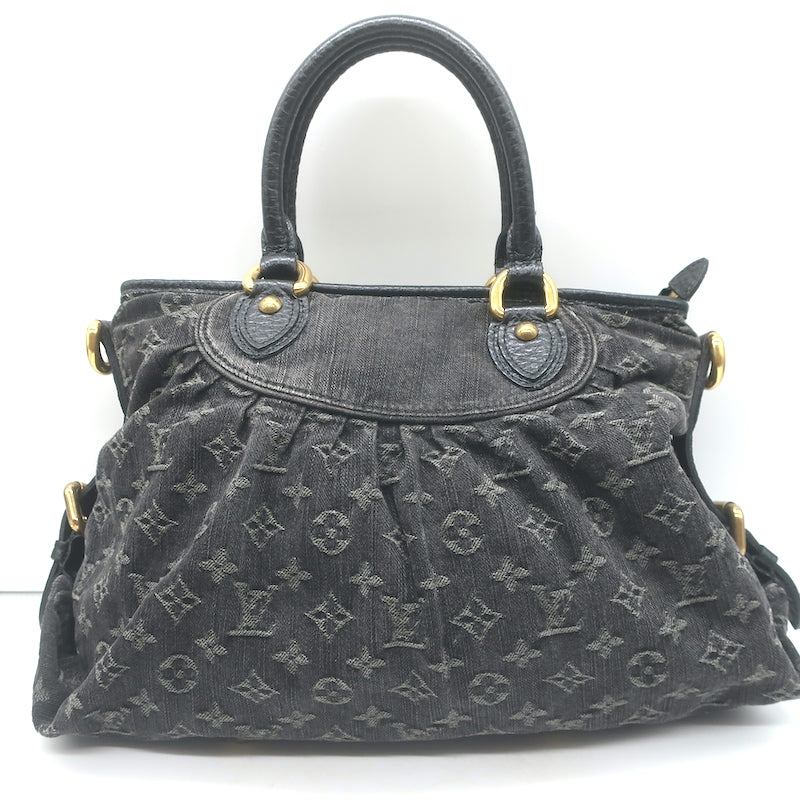 Louis Vuitton Neo Cabby MM Shoulder Bag Black Monogram Denim