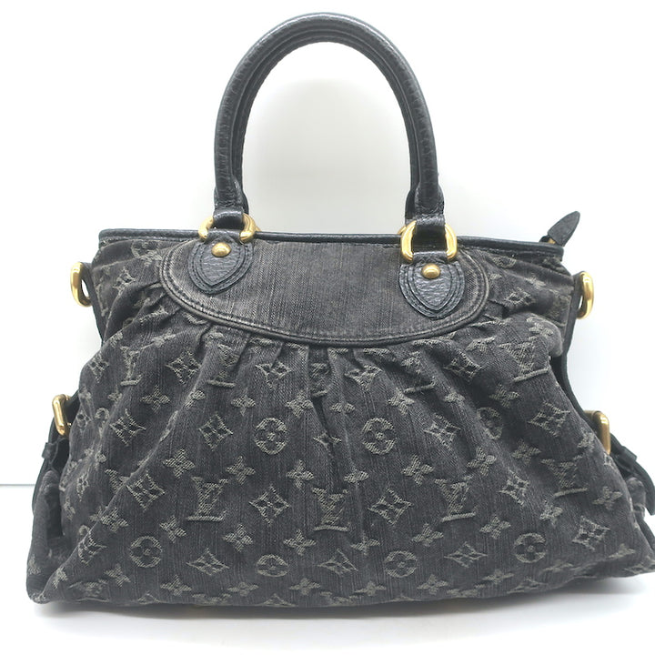 Louis Vuitton Neo Cabby MM Shoulder Bag Black Monogram Denim