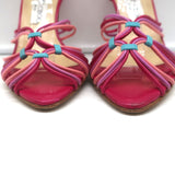 Jimmy Choo Ankle Strap Sandals Fuchsia Leather Size 37 Pointed Toe Heels