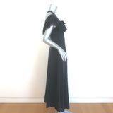 Doen Sicilia Ruffled Lace-Trim Maxi Dress Black Matte Satin Size Small