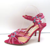 Jimmy Choo Ankle Strap Sandals Fuchsia Leather Size 37 Pointed Toe Heels