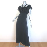 Doen Sicilia Ruffled Lace-Trim Maxi Dress Black Matte Satin Size Small