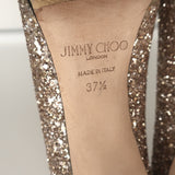 Jimmy Choo Romy 100 Glitter Pumps Gold Size 37.5 Pointed Toe Heels