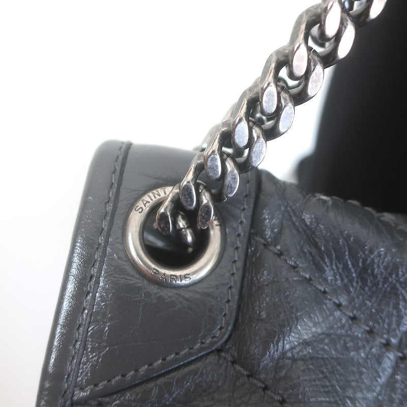 Saint Laurent Niki YSL Medium Flap Bag Storm Gray Crinkled Leather Crossbody