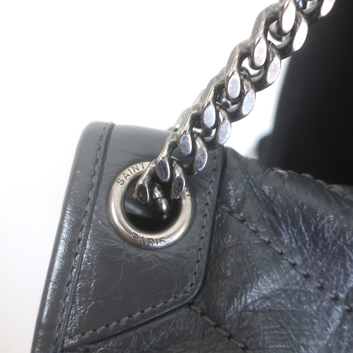 Saint Laurent Niki YSL Medium Flap Bag Storm Gray Crinkled Leather Crossbody