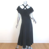 Doen Sicilia Ruffled Lace-Trim Maxi Dress Black Matte Satin Size Small