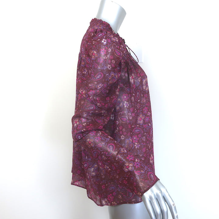 Ulla Johnson Renly Puff Sleeve Blouse Burgundy Paisley Print Silk Size 8