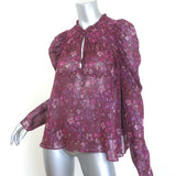 Ulla Johnson Renly Puff Sleeve Blouse Burgundy Paisley Print Silk Size 8