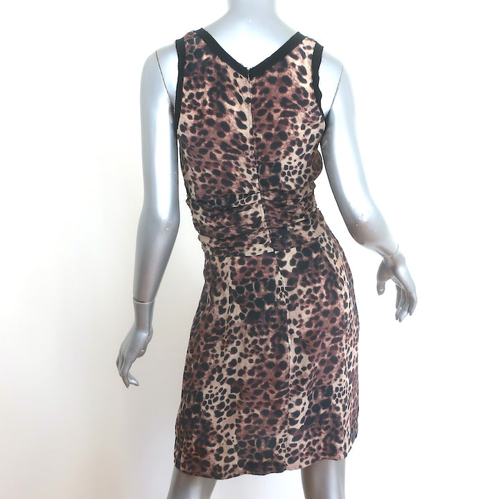 Isabel Marant Etoile Jafney Ruched Leopard Print Mini Dress Brown Silk Size 1